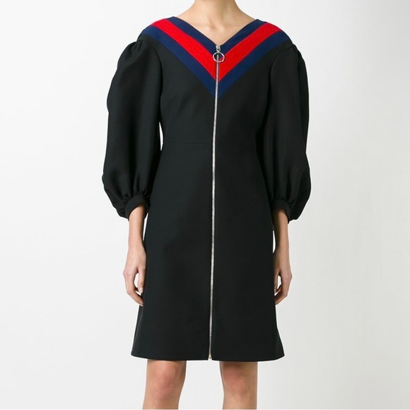 ✨ NWT GUCCI Black Silk Wool Zip Front Web Trim Sheath dress - Picture 2 of 9